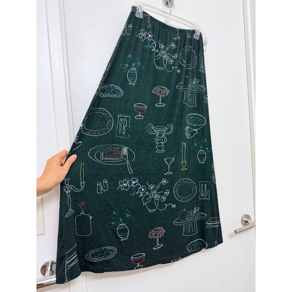 Lisa Says Gah Lauren Midi Skirt Green Food Set the Table Forest Tablescape M - Picture 5 of 11